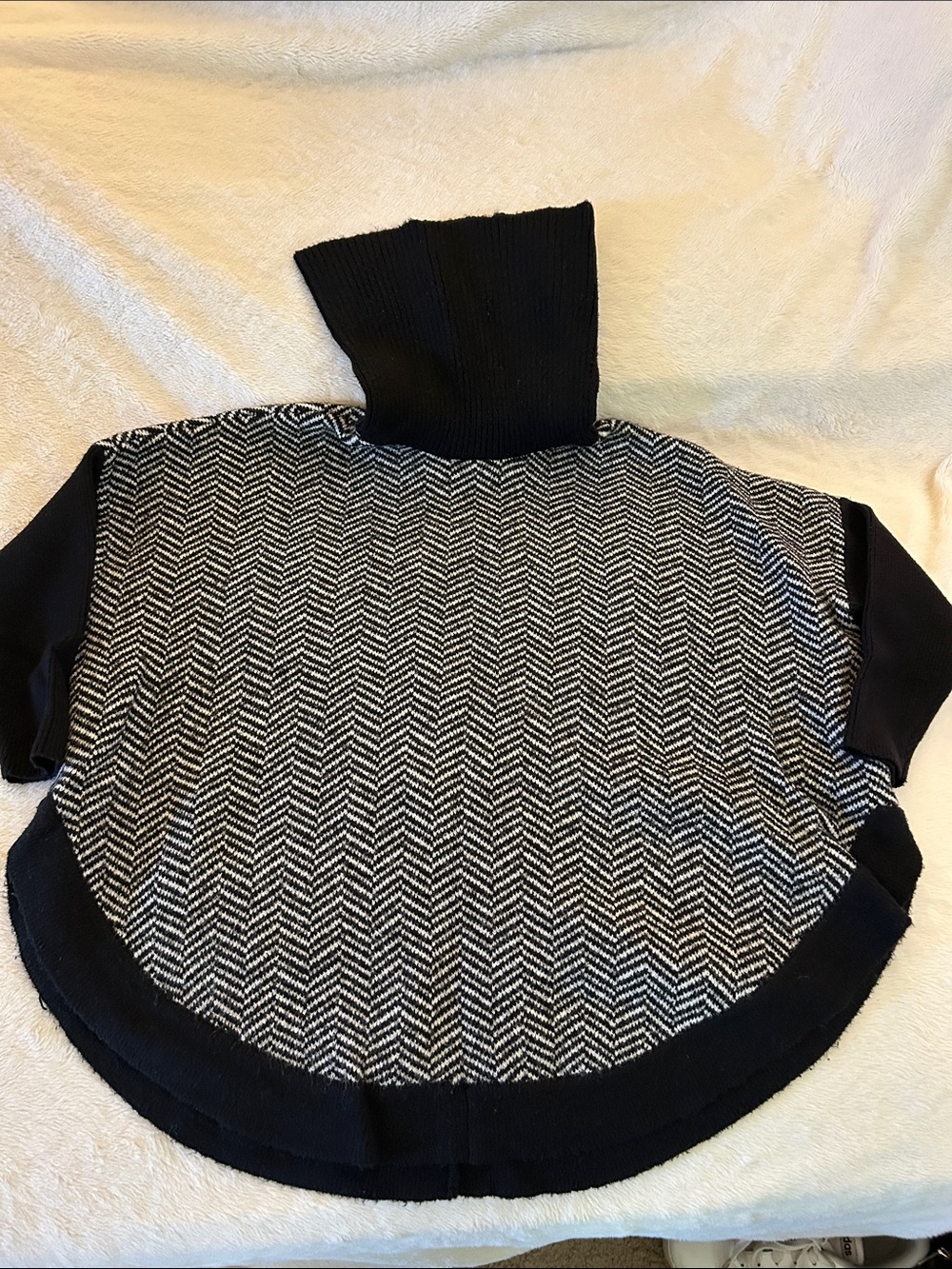 LOFT Black & White Herringbone Cowl Neck Sweater Poncho
